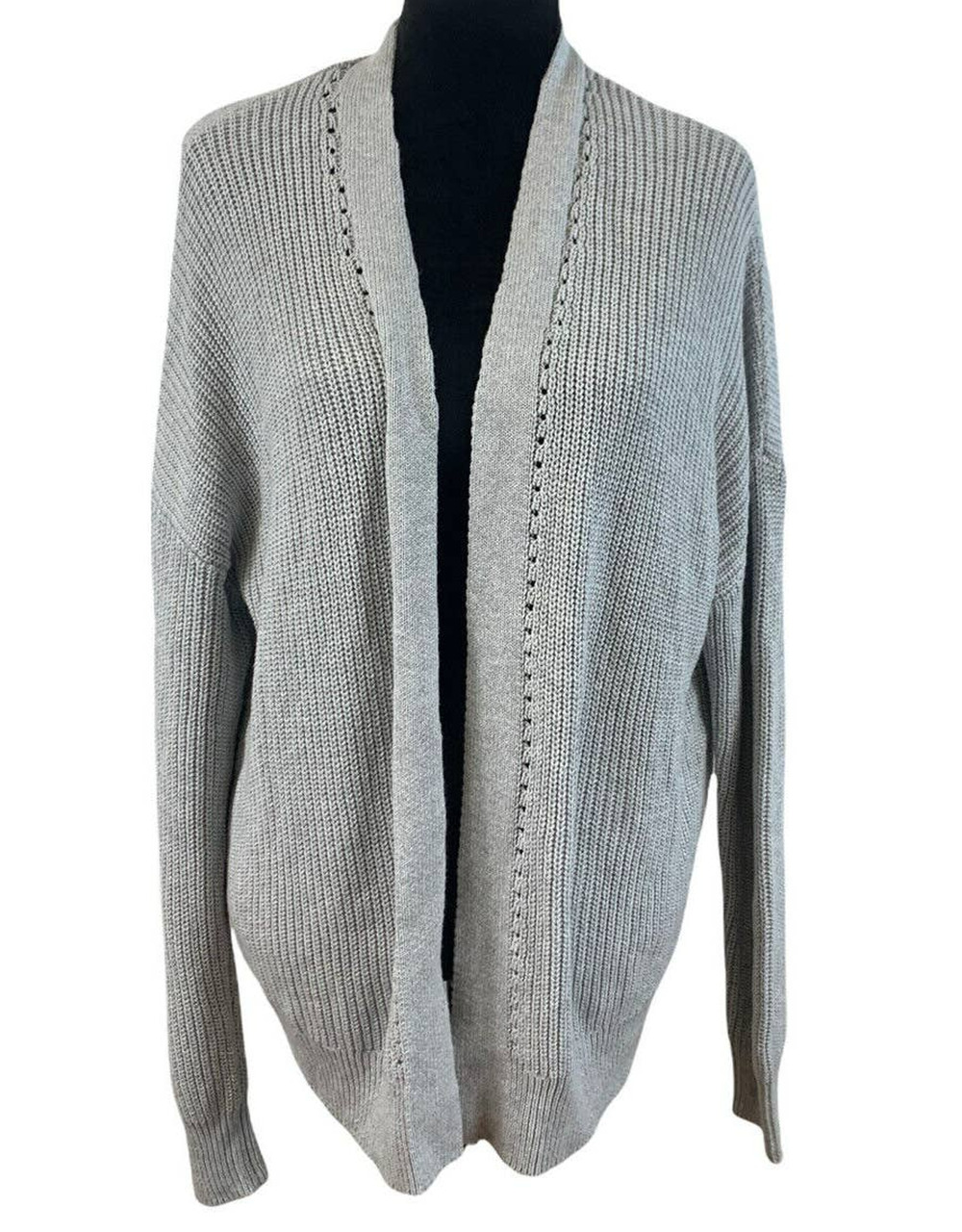 Abound Open Front Cardigan Sweater Ribbed Small Light Gray NWT Pointelle Accent